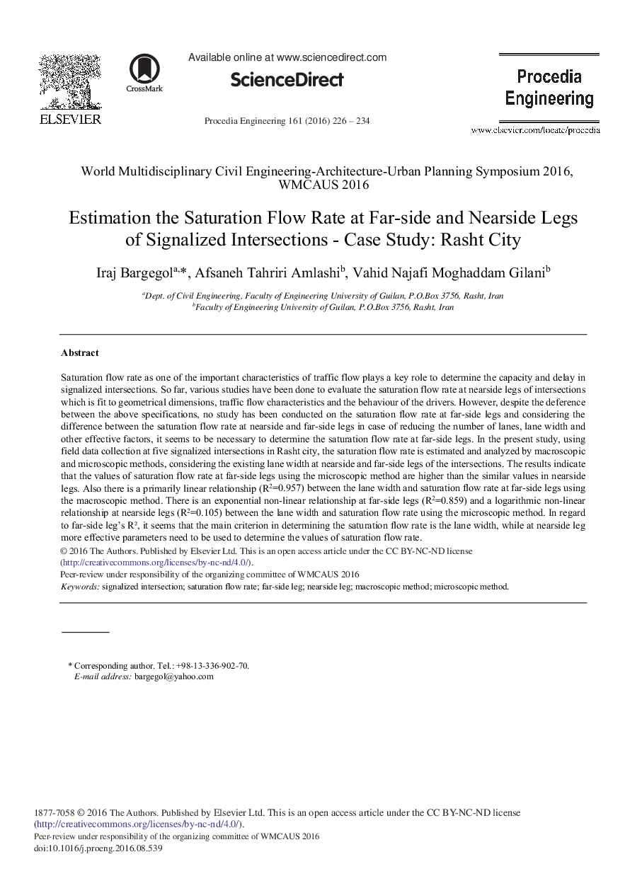 Estimation the Saturation Flow Rate at Far-side and Nearside Legs of Signalized Intersections - Case Study: Rasht City