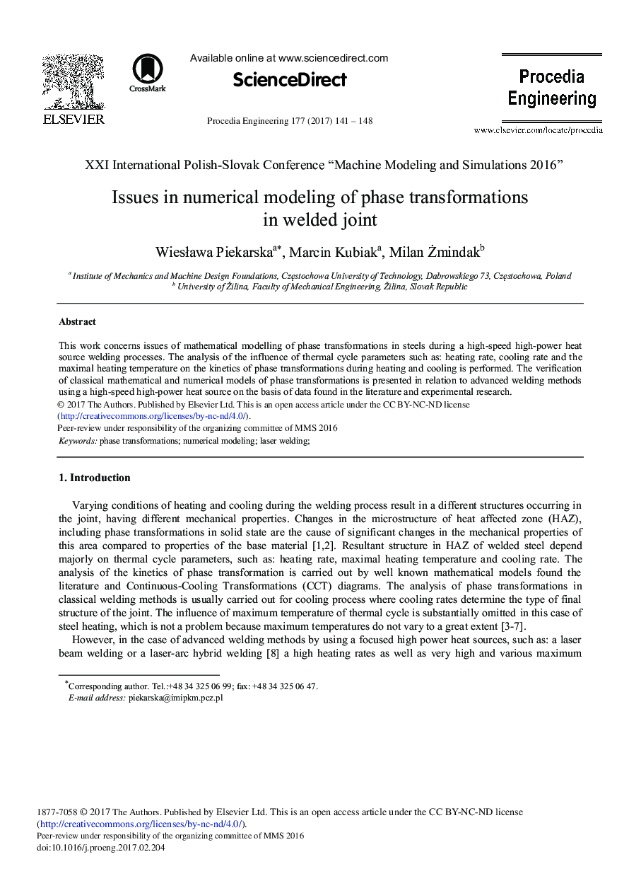 Issues in Numerical Modeling of Phase Transformations in Welded Joint