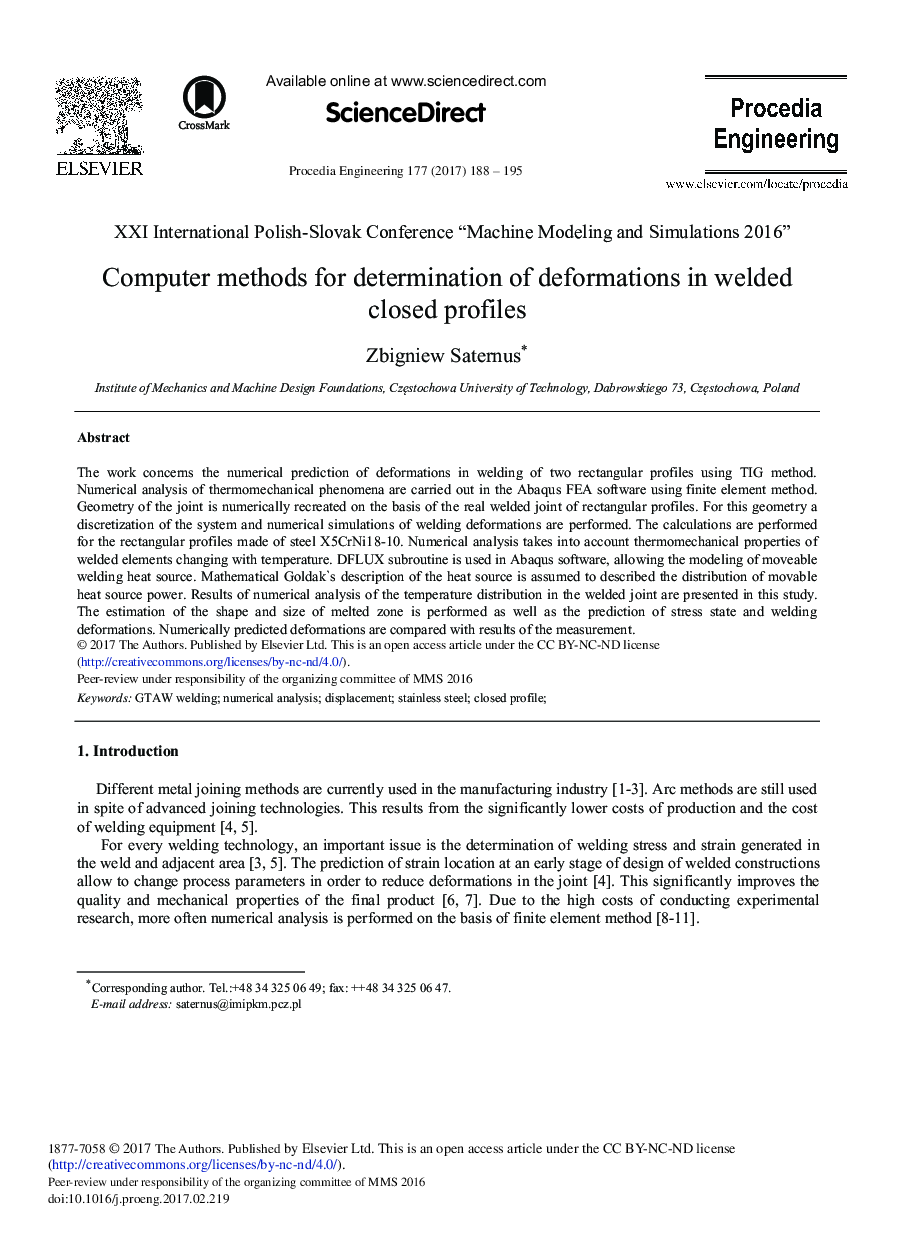 Computer Methods for Determination of Deformations in Welded Closed Profiles