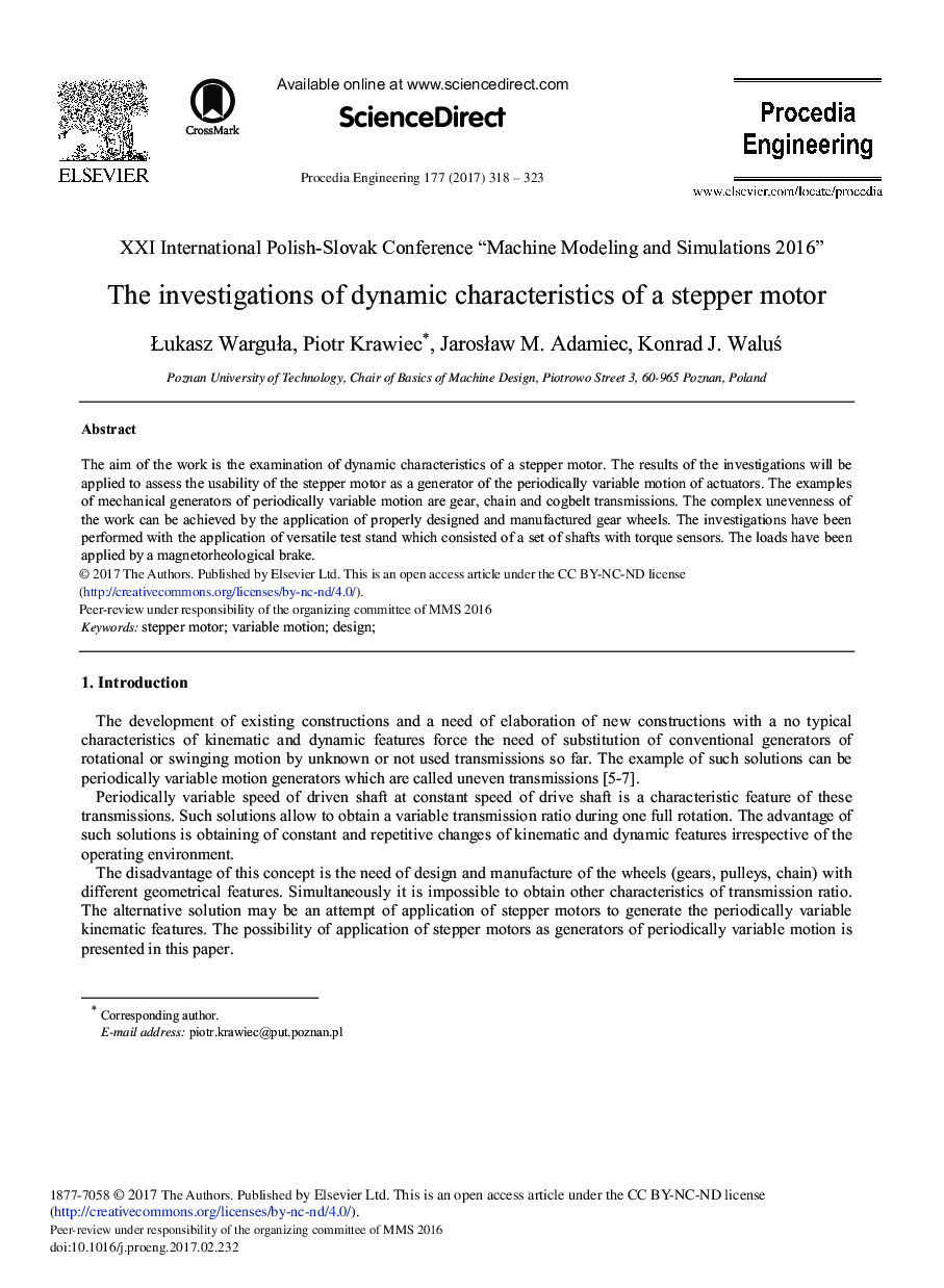 The Investigations of Dynamic Characteristics of a Stepper Motor