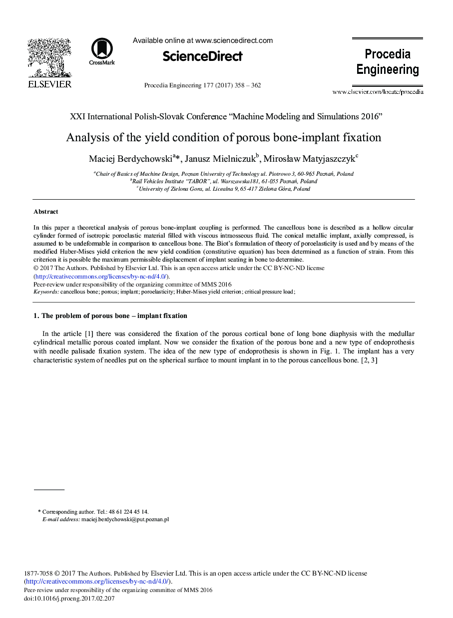 Analysis of the Yield Condition of Porous Bone-implant Fixation