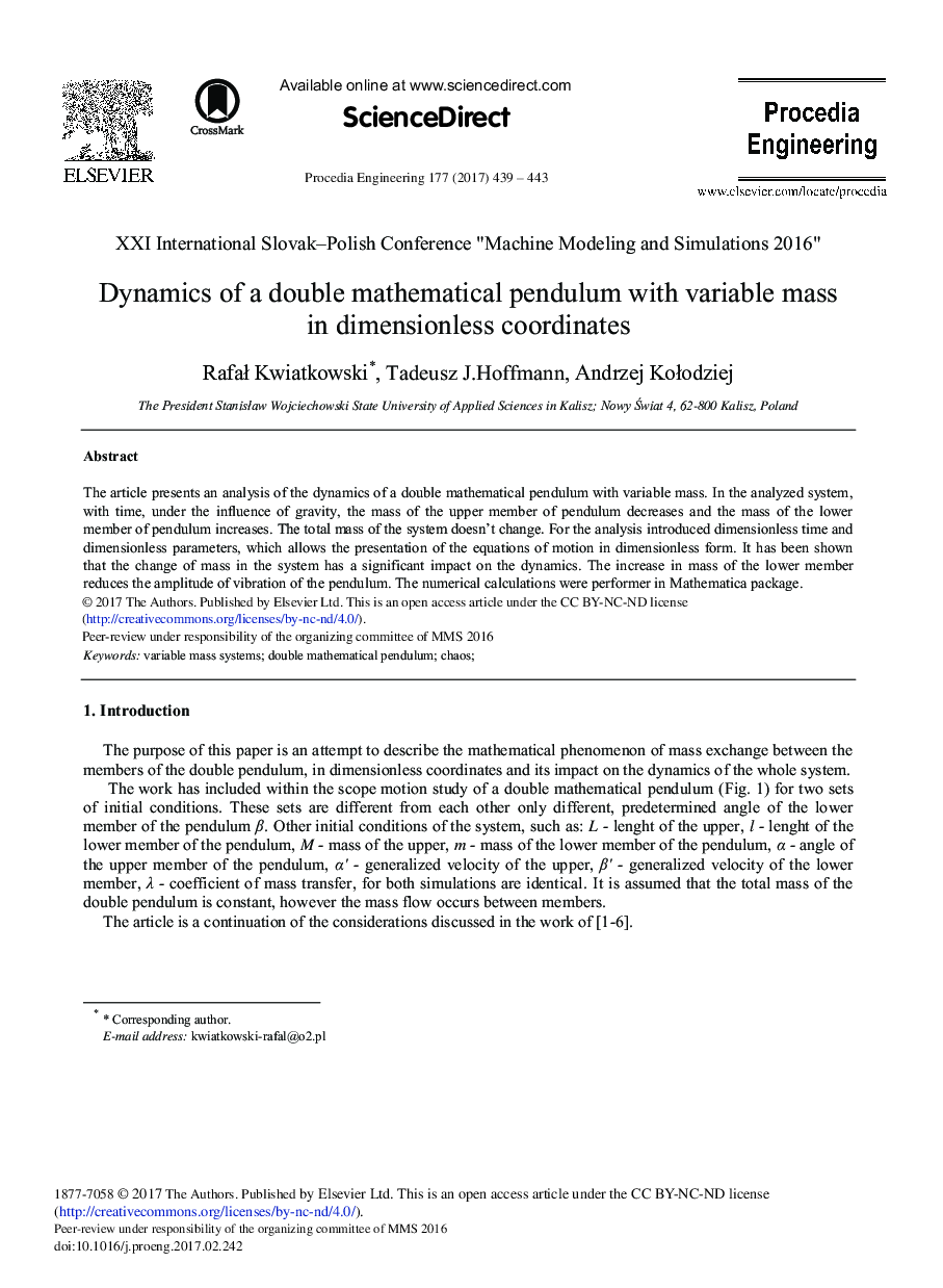 Dynamics of a Double Mathematical Pendulum with Variable Mass in Dimensionless Coordinates