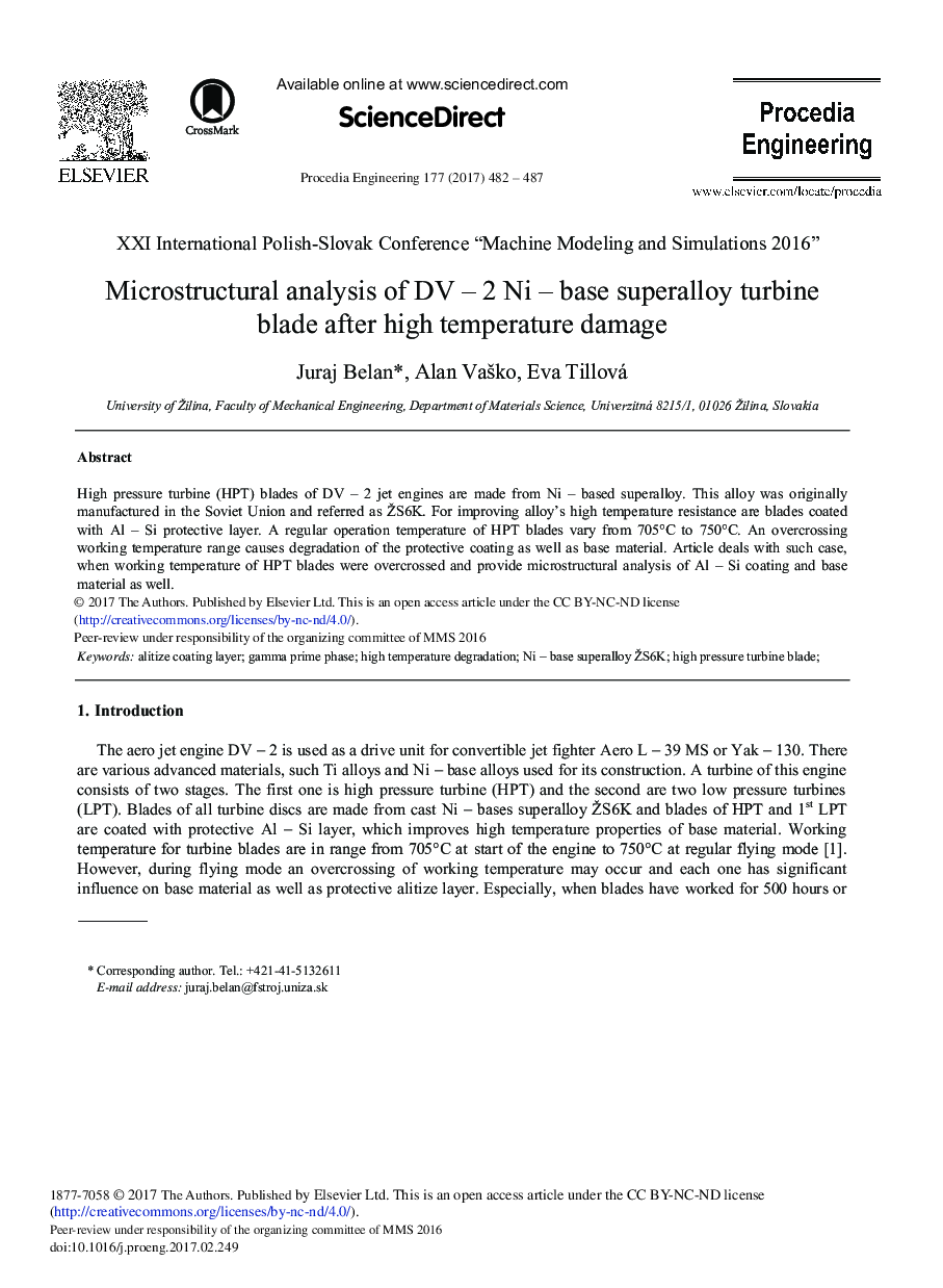 Microstructural Analysis of DV - 2 Ni - Base Superalloy Turbine Blade after High Temperature Damage