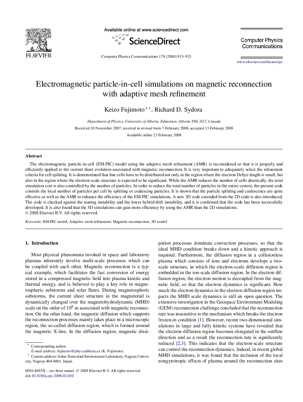 Electromagnetic particle-in-cell simulations on magnetic reconnection with adaptive mesh refinement