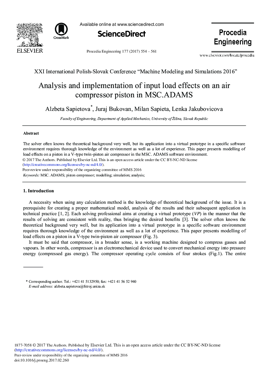 Analysis and Implementation of Input Load Effects on an Air Compressor Piston in MSC.ADAMS