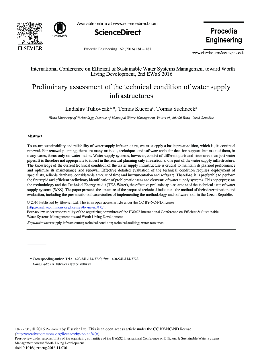 ارزیابی مقدماتی وضعیت فنی ساختارهای تامین آب 