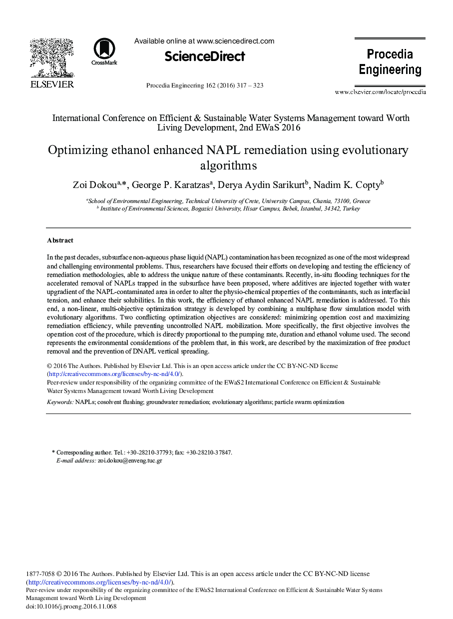 Optimizing Ethanol Enhanced NAPL Remediation Using Evolutionary Algorithms