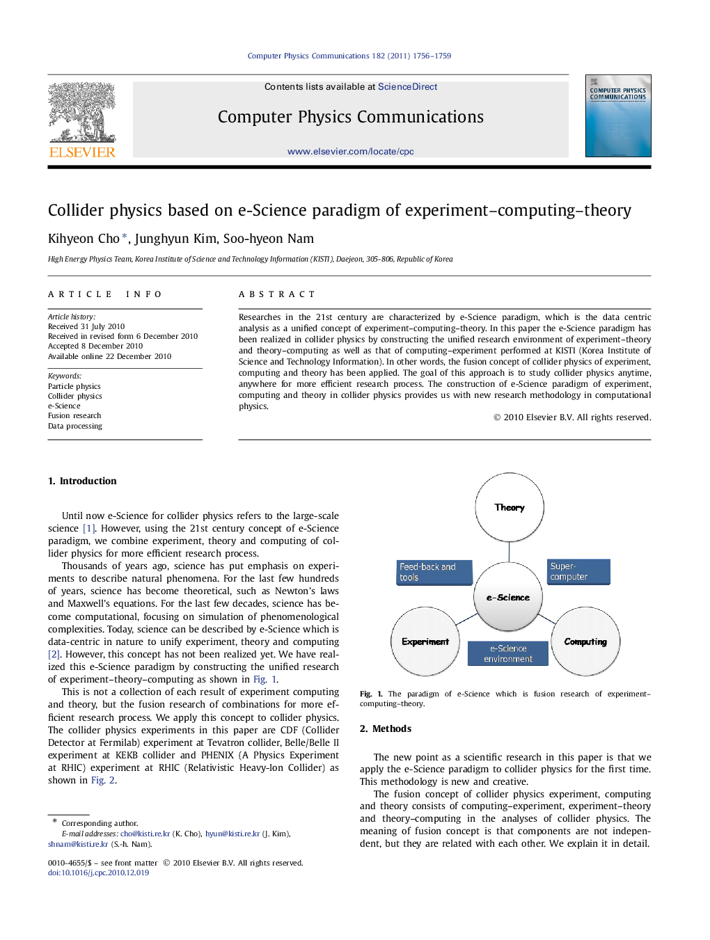 Collider physics based on e-Science paradigm of experiment–computing–theory