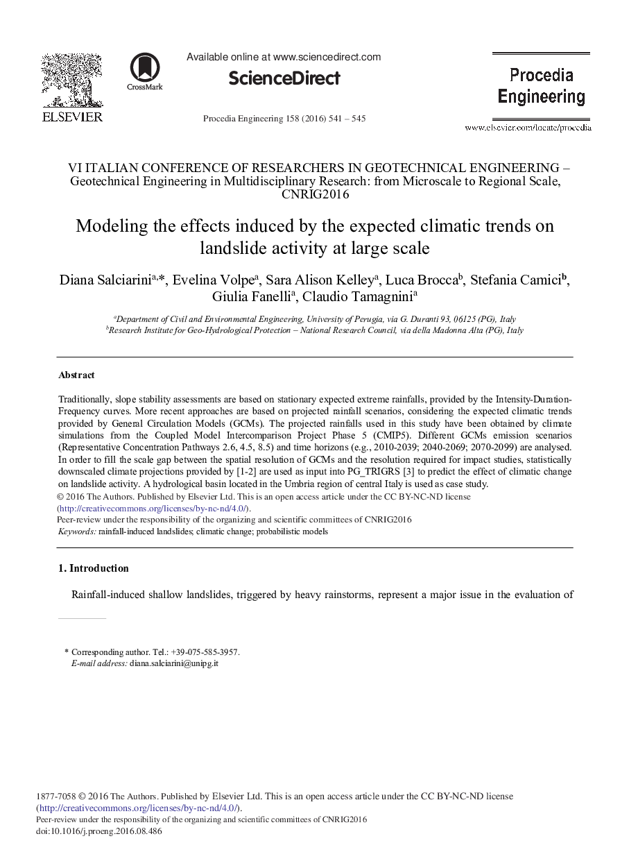 Modeling the Effects Induced by the Expected Climatic Trends on Landslide Activity at Large Scale