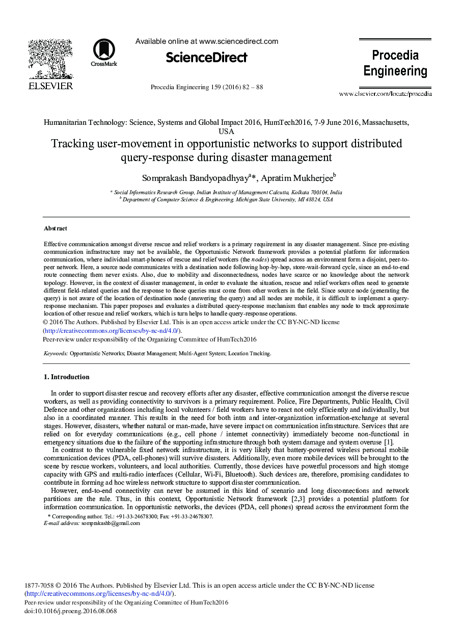 Tracking User-movement in Opportunistic Networks to Support Distributed Query-response During Disaster Management