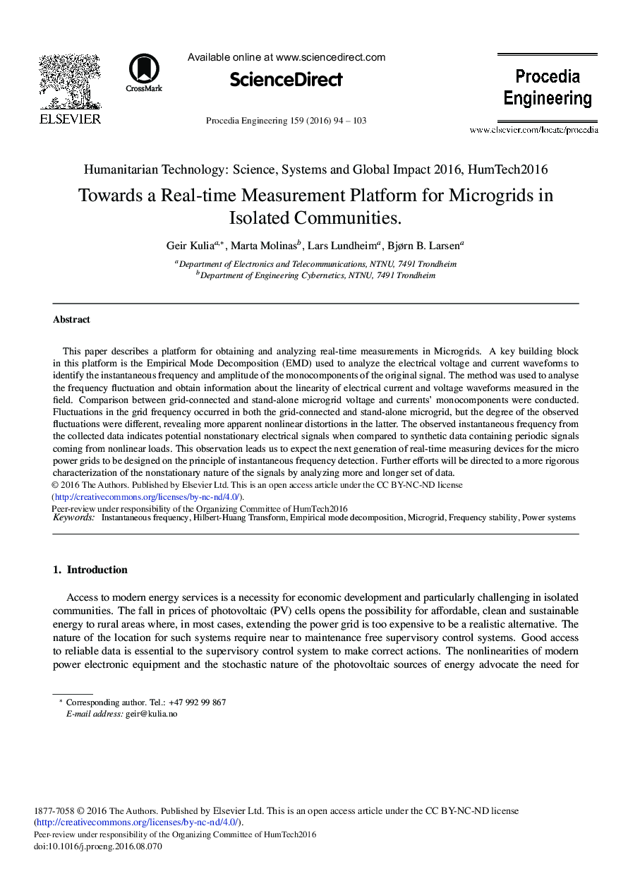 Towards a Real-time Measurement Platform for Microgrids in Isolated Communities