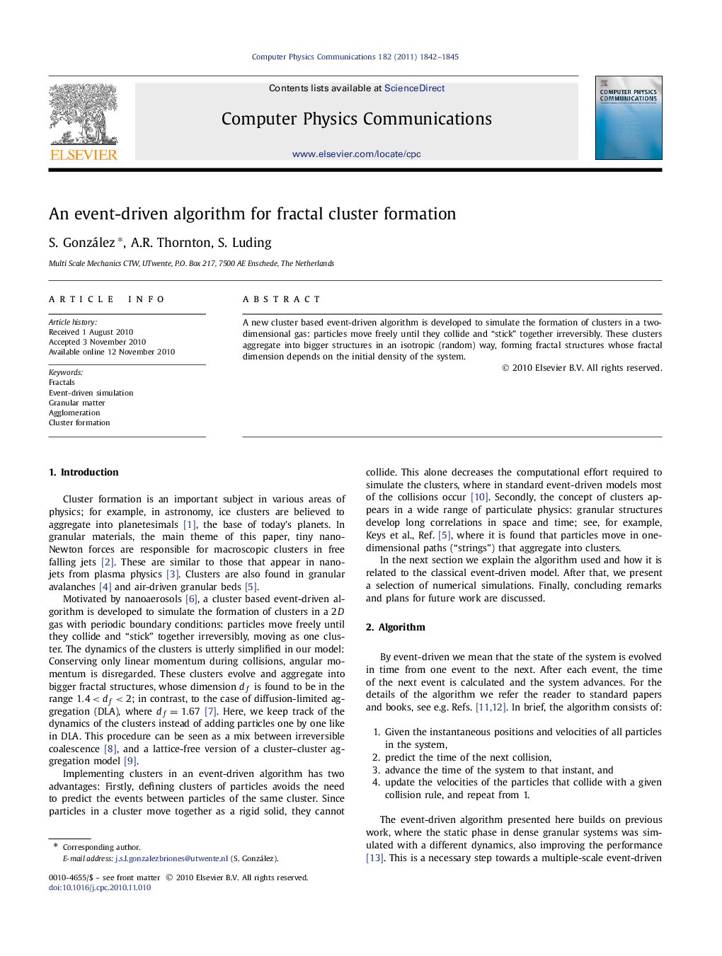 An event-driven algorithm for fractal cluster formation