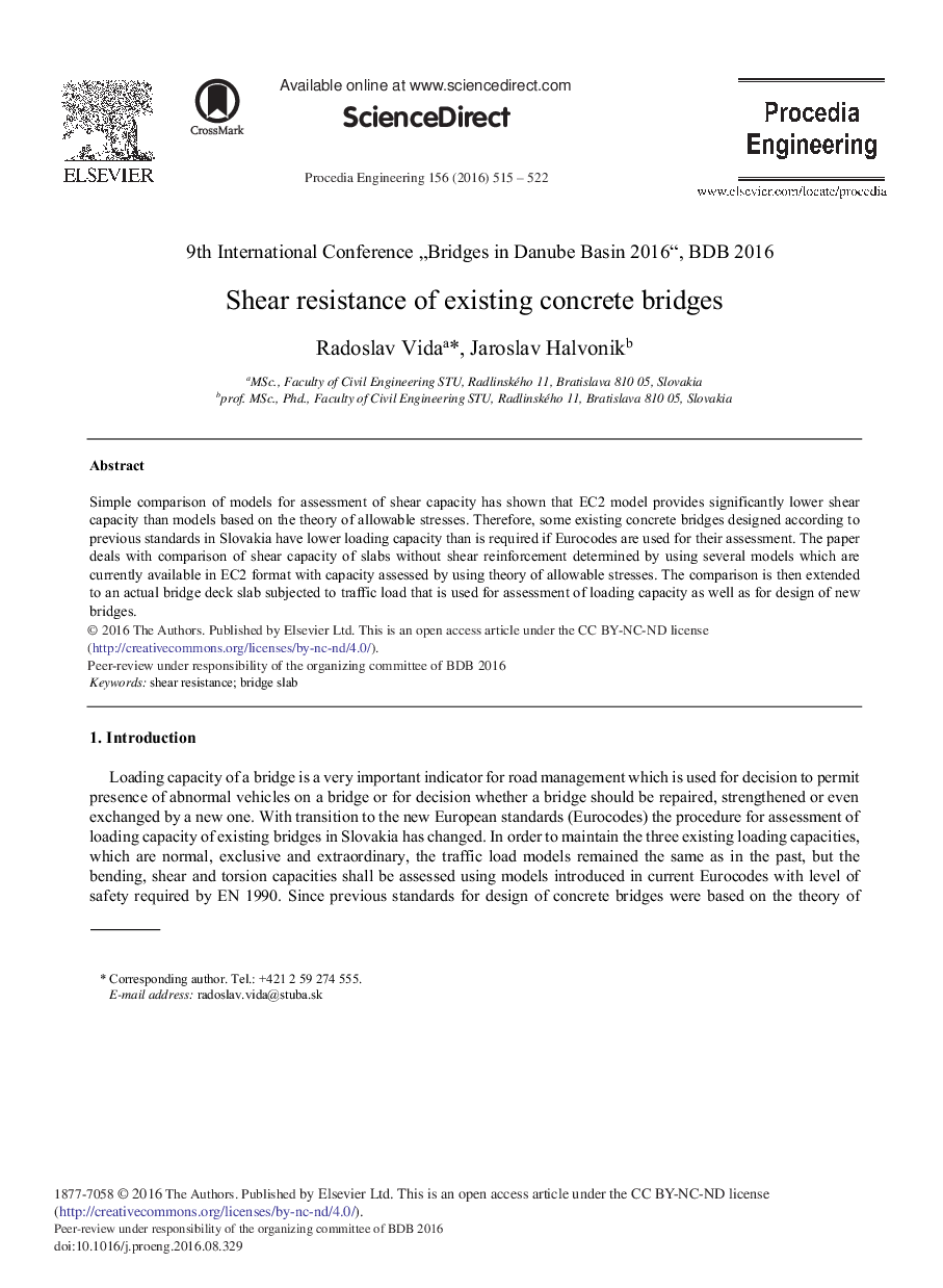 Shear Resistance of Existing Concrete Bridges