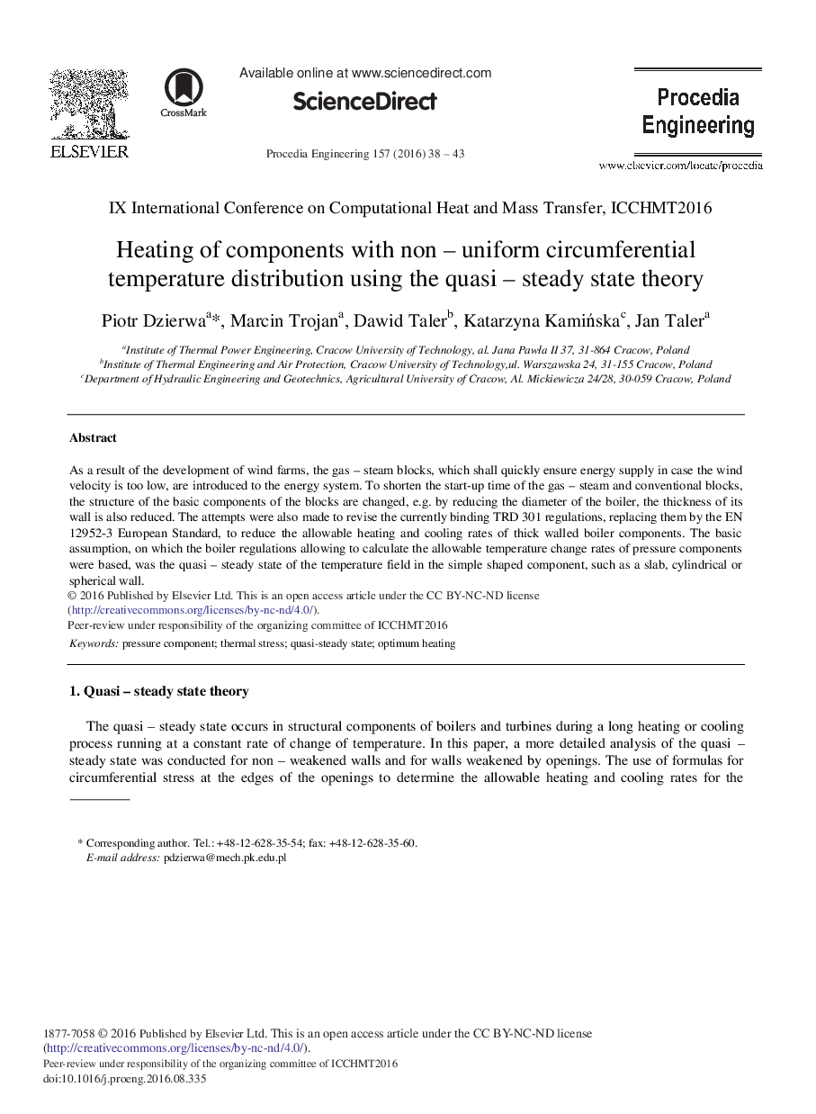 Heating of Components with Non-Uniform Circumferential Temperature Distribution Using the Quasi-Steady State Theory