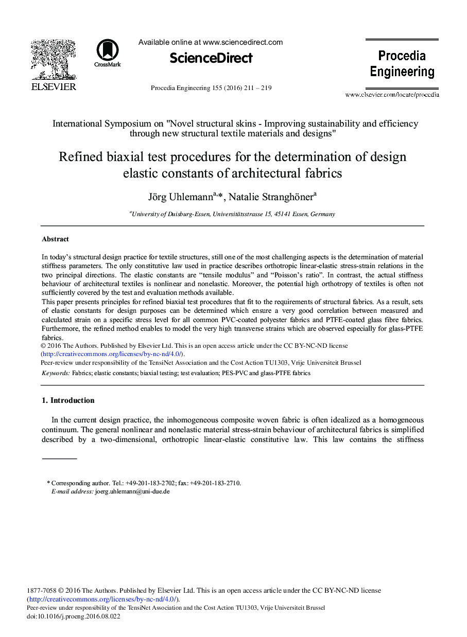 Refined Biaxial Test Procedures for the Determination of Design Elastic Constants of Architectural Fabrics