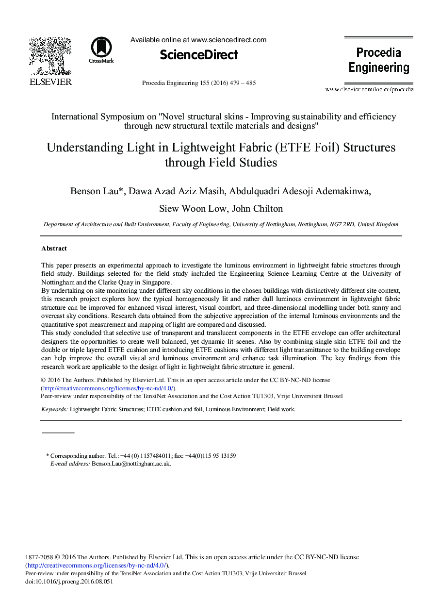 Understanding Light in Lightweight Fabric (ETFE Foil) Structures through Field Studies