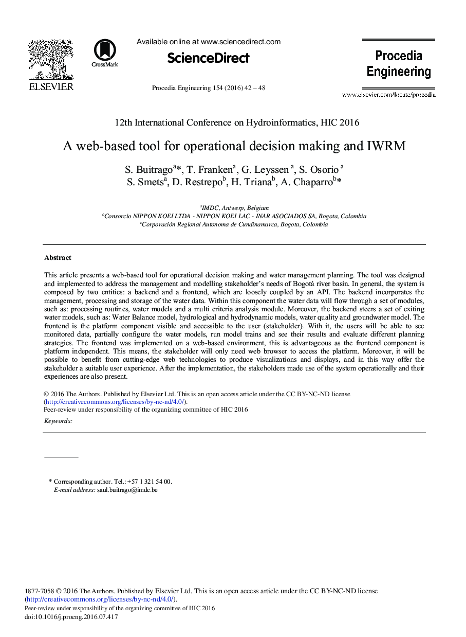 A Web-based Tool for Operational Decision Making and IWRM