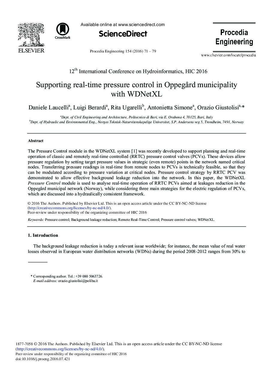 Supporting Real-time Pressure Control in OppegÃ¥rd Municipality with WDNetXL