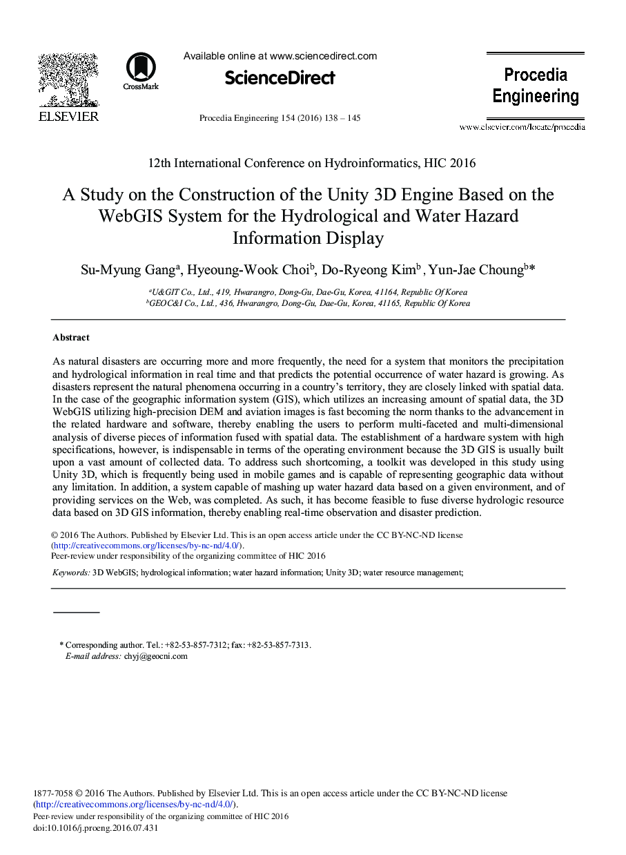 A Study on the Construction of the Unity 3D Engine Based on the WebGIS System for the Hydrological and Water Hazard Information Display