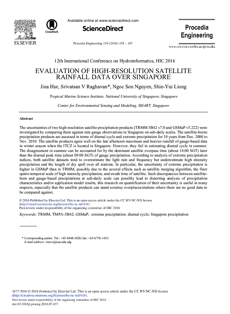 Evaluation of High-resolution Satellite Rainfall Data over Singapore