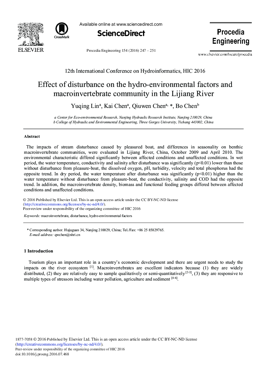 Effect of Disturbance on the Hydro-environmental Factors and Macroinvertebrate Community in the Lijiang River