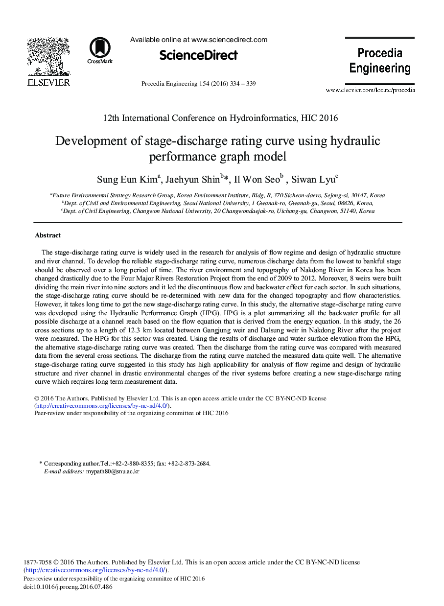 Development of Stage-discharge Rating Curve Using Hydraulic Performance Graph Model