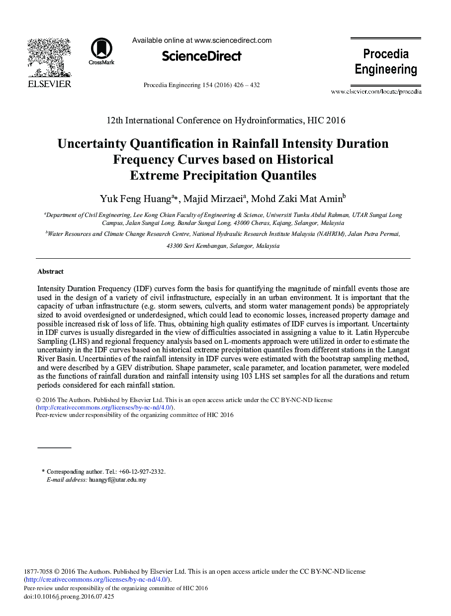 Uncertainty Quantification in Rainfall Intensity Duration Frequency Curves Based on Historical Extreme Precipitation Quantiles