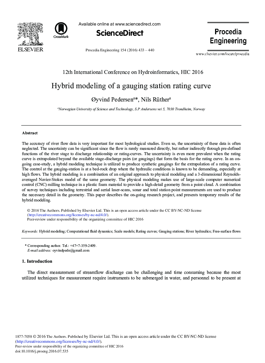 عکس صفحه اول مقاله: Hybrid Modeling of a Gauging Station Rating Curve Hybrid Modeling of a Gauging Station Rating Curve