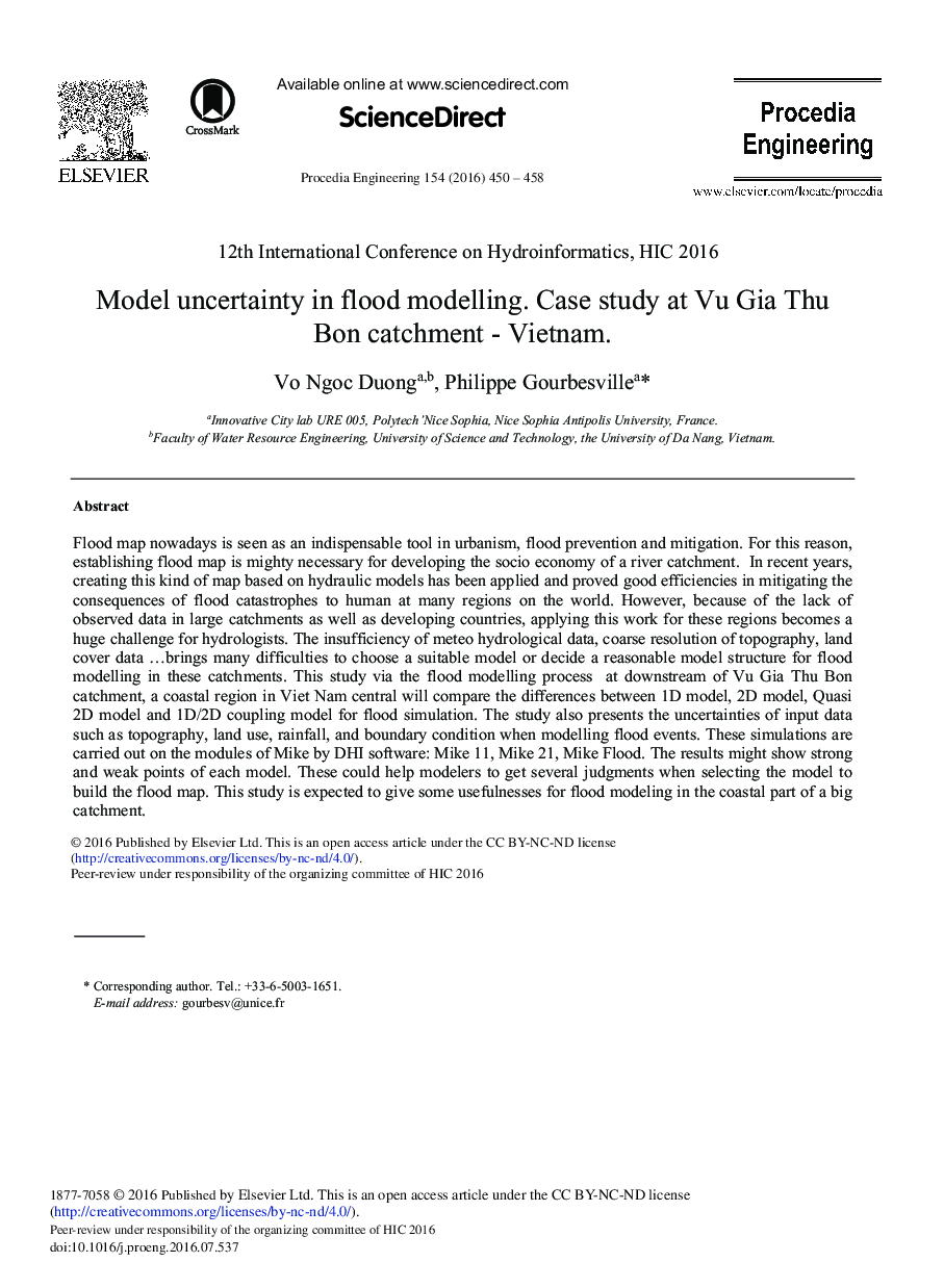 Model Uncertainty in Flood Modelling. Case Study at Vu Gia Thu Bon Catchment - Vietnam