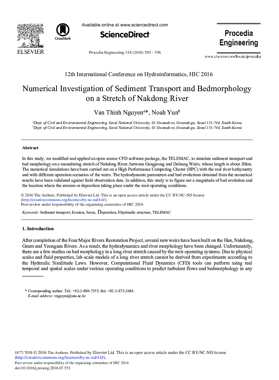 Numerical Investigation of Sediment Transport and Bedmorphology on a Stretch of Nakdong River