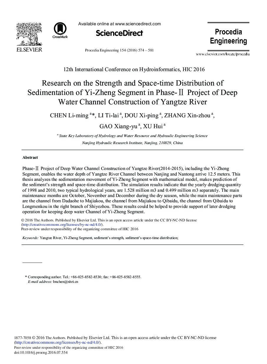 Research on the Strength and Space-time Distribution of Sedimentation of Yi-Zheng Segment in Phase- II Project of Deep Water Channel Construction of Yangtze River