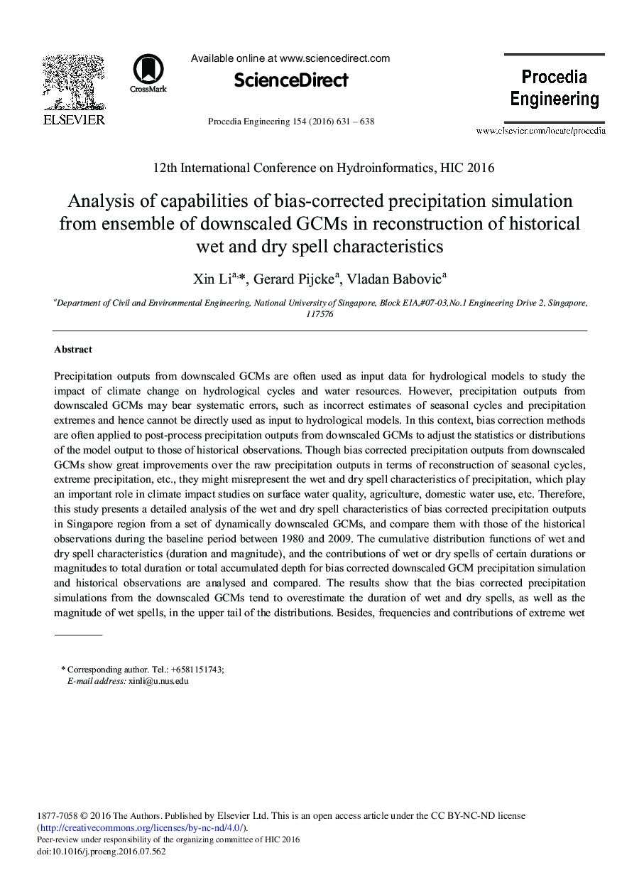 Analysis of Capabilities of Bias-corrected Precipitation Simulation from Ensemble of Downscaled GCMs in Reconstruction of Historical Wet and Dry Spell Characteristics