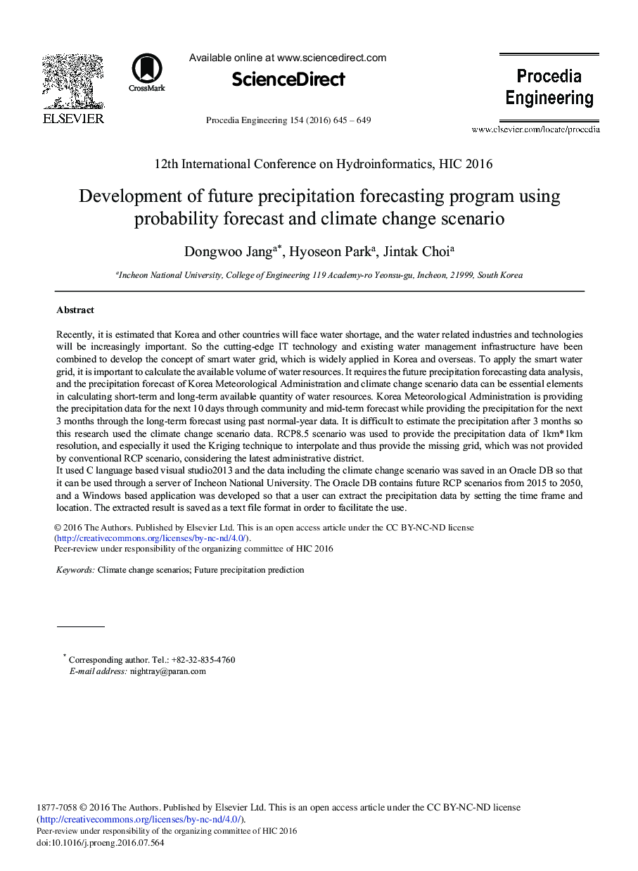 Development of Future Precipitation Forecasting Program Using Probability Forecast and Climate Change Scenario