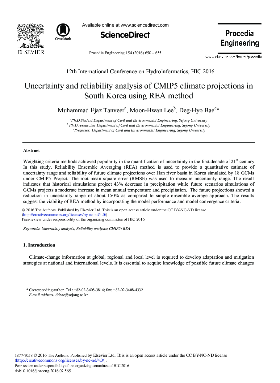 Uncertainty and Reliability Analysis of CMIP5 Climate Projections in South Korea Using REA Method