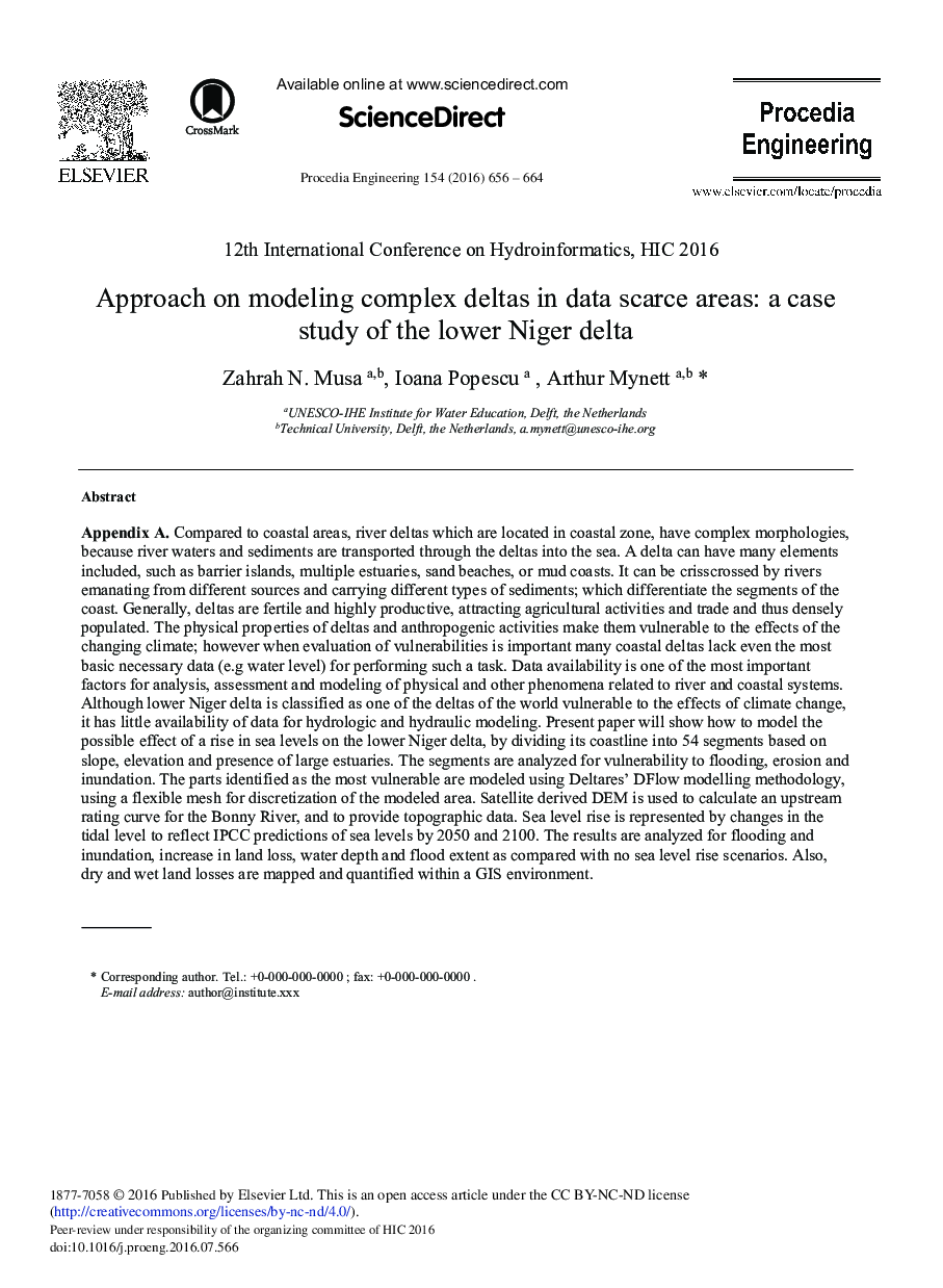 Approach on Modeling Complex Deltas in Data Scarce Areas: A Case Study of the Lower Niger Delta