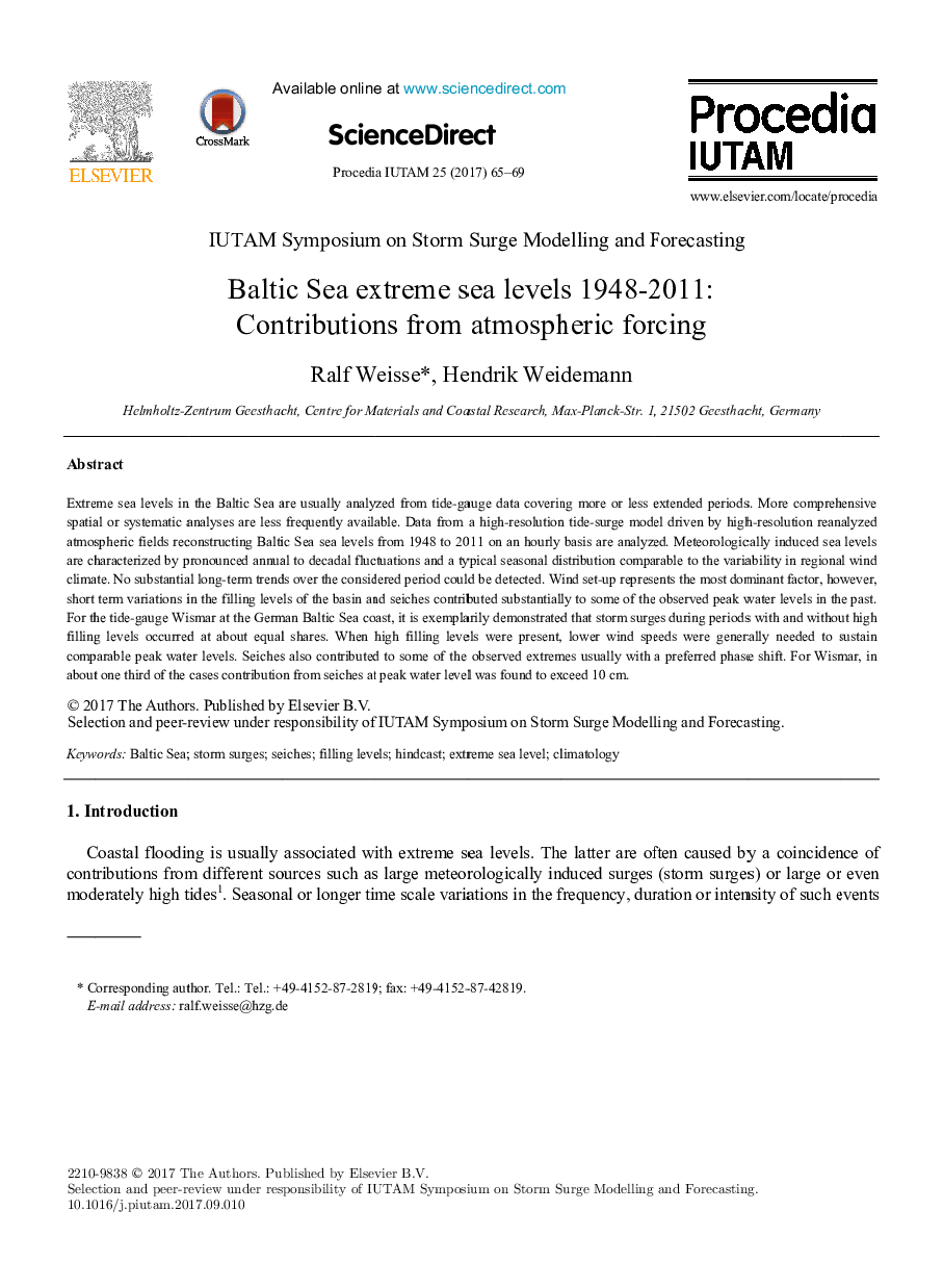 سطح دریای افراطی دریای بالتیک 1948-2011: مشارکت از اعمال جوی 