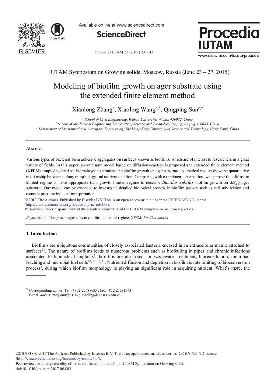 Modeling of Biofilm Growth on Ager Substrate Using the Extended Finite Element Method