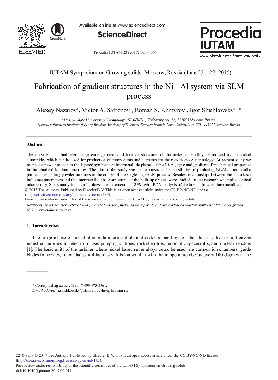 Fabrication of Gradient Structures in the Ni - Al System via SLM Process