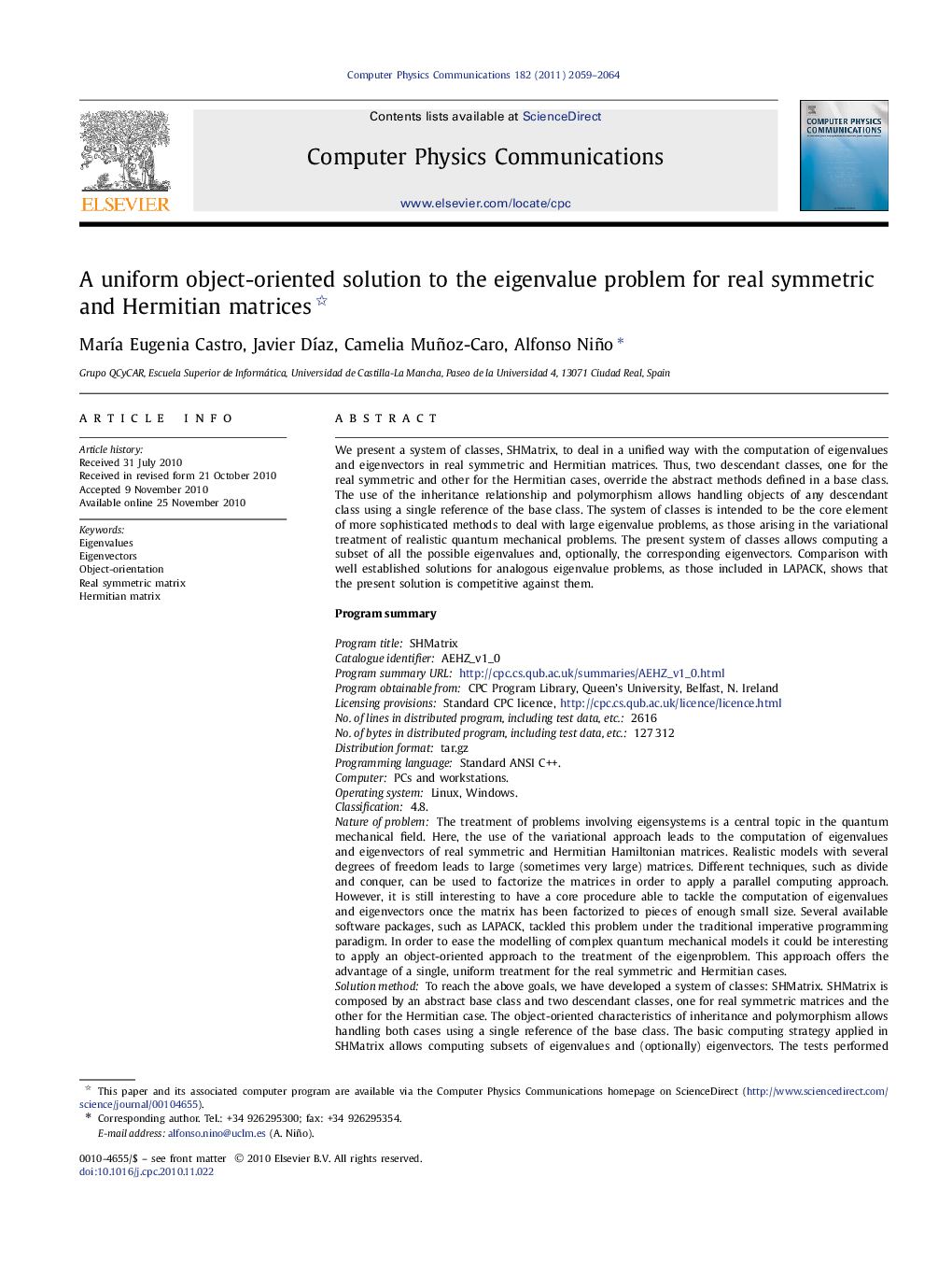 A uniform object-oriented solution to the eigenvalue problem for real symmetric and Hermitian matrices 