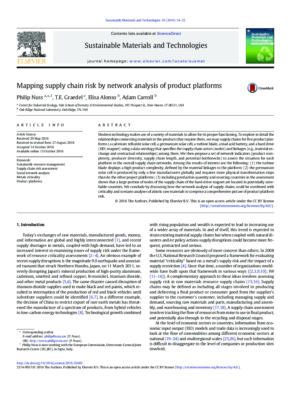 Mapping supply chain risk by network analysis of product platforms