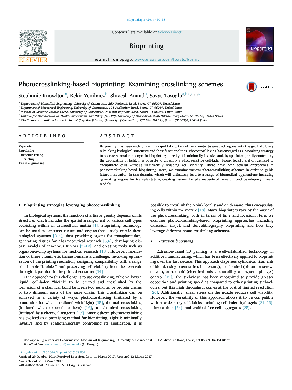 Photocrosslinking-based bioprinting: Examining crosslinking schemes