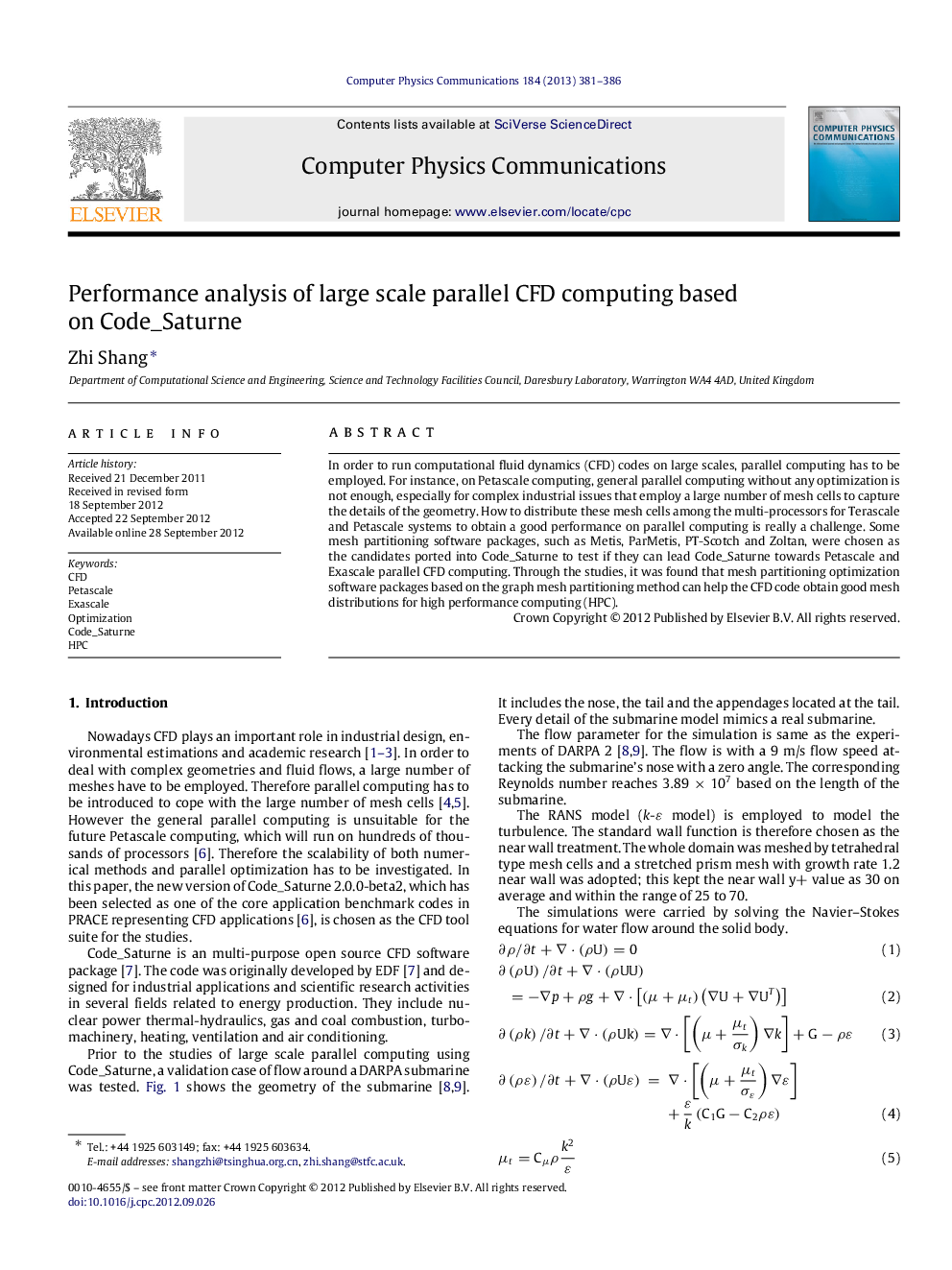 Performance analysis of large scale parallel CFD computing based on Code_Saturne