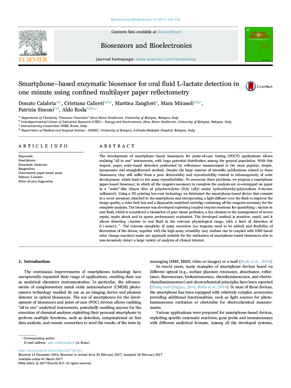 Smartphone-based enzymatic biosensor for oral fluid L-lactate detection in one minute using confined multilayer paper reflectometry