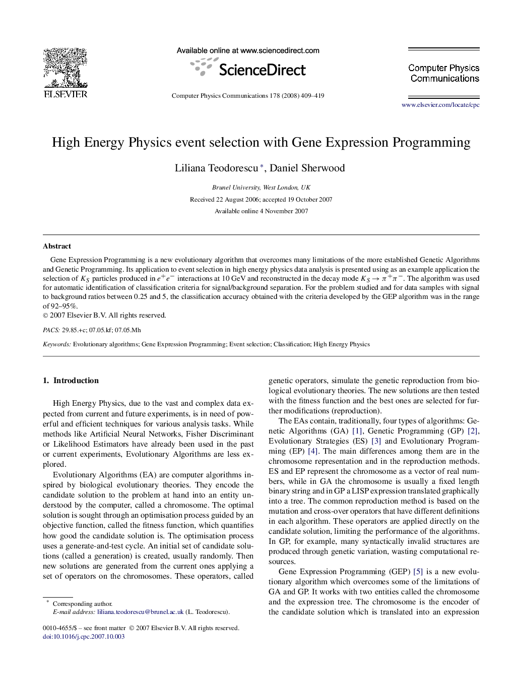 High Energy Physics event selection with Gene Expression Programming