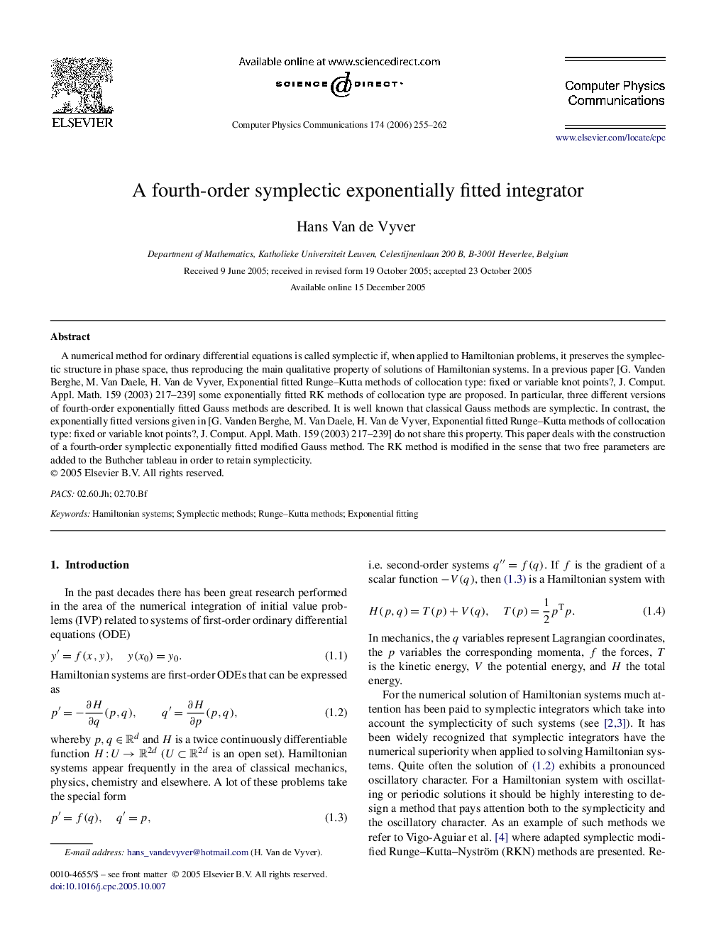 A fourth-order symplectic exponentially fitted integrator