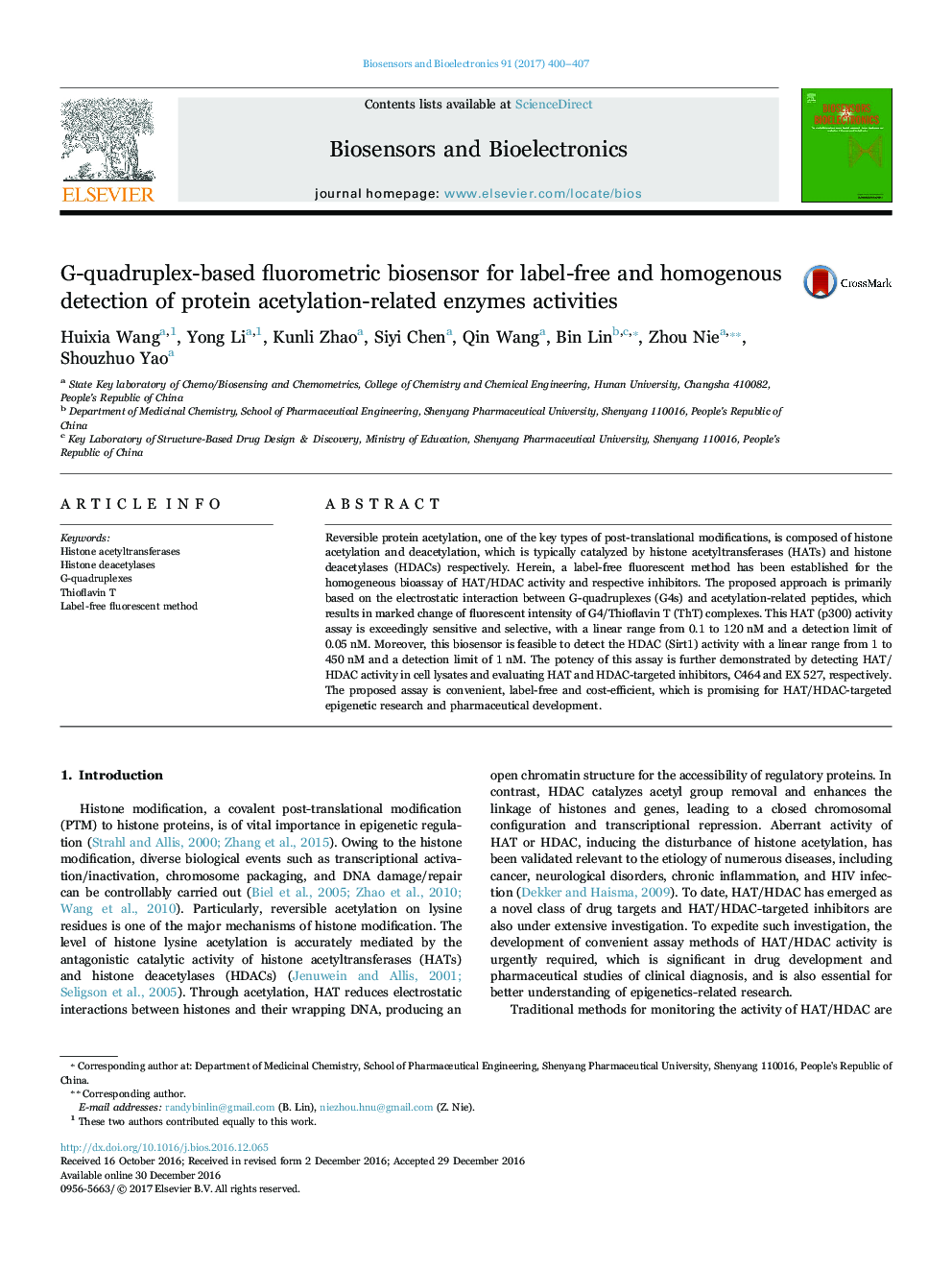 G-quadruplex-based fluorometric biosensor for label-free and homogenous detection of protein acetylation-related enzymes activities