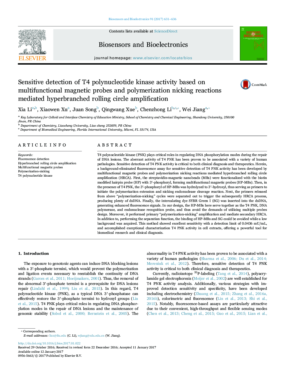 Sensitive detection of T4 polynucleotide kinase activity based on multifunctional magnetic probes and polymerization nicking reactions mediated hyperbranched rolling circle amplification