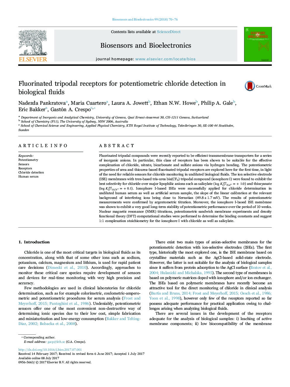 Fluorinated tripodal receptors for potentiometric chloride detection in biological fluids