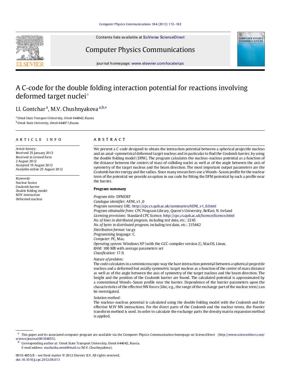 A C-code for the double folding interaction potential for reactions involving deformed target nuclei 