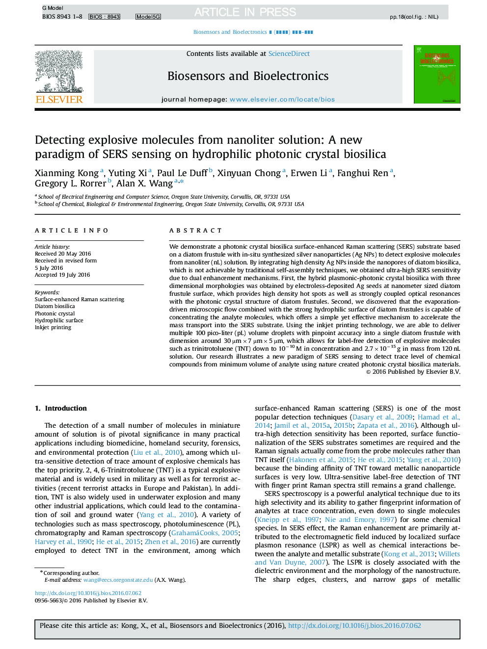 Detecting explosive molecules from nanoliter solution: A new paradigm of SERS sensing on hydrophilic photonic crystal biosilica